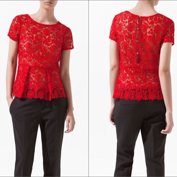 Zara Crochet Peplum Button Back Blouse XS - Picture 3 of 14